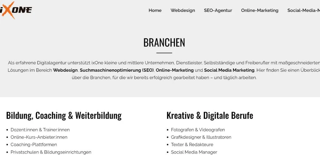 agentur für kursanbieter ixone