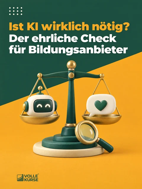 Illustration: Waage mit einem Roboterkopf auf der einen und einer Sprechblase mit Herz auf der anderen Seite, daneben eine Lupe