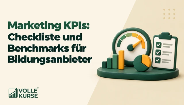 Illustration: Tachometer mit Nadel im grünen Bereich, Balken- und Tortendiagramm und ein Klemmbrett mit Häkchen