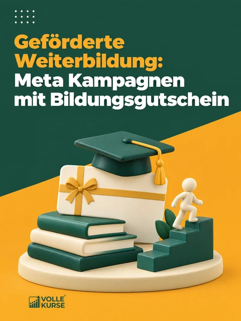 Illustration: Gutscheinkarte mit Doktorhut, ein Bücherstapel und eine Figur, die eine Treppe hinaufsteigt