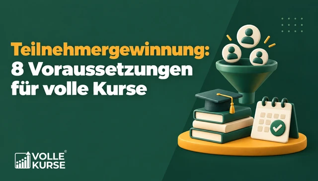 Illustration: Trichter, in den Personen-Symbole fallen, darunter ein Doktorhut auf einem Bücherstapel und ein Kalenderblatt mit grünem Haken