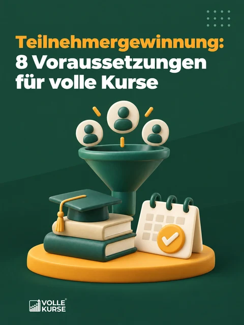 Illustration: Trichter, in den Personen-Symbole fallen, darunter ein Doktorhut auf einem Bücherstapel und ein Kalenderblatt mit grünem Haken